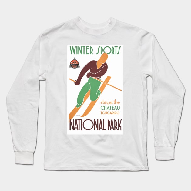 New Zealand Vintage Travel Poster Winter Sports Long Sleeve T-Shirt by vintagetreasure